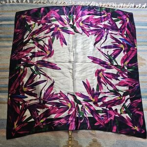 Vintage Vibrant Floral Silk Scarf By Anne Klein 35x35in